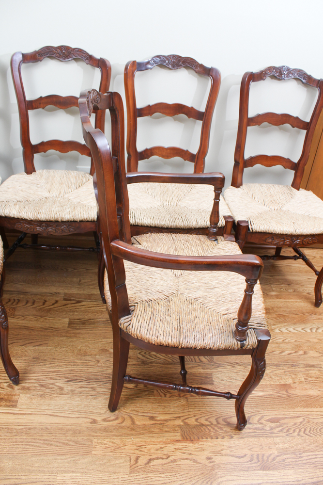 Six Cherry Ladder Back Dining Chairs with Rush Seats