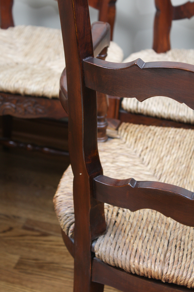 Six Cherry Ladder Back Dining Chairs with Rush Seats