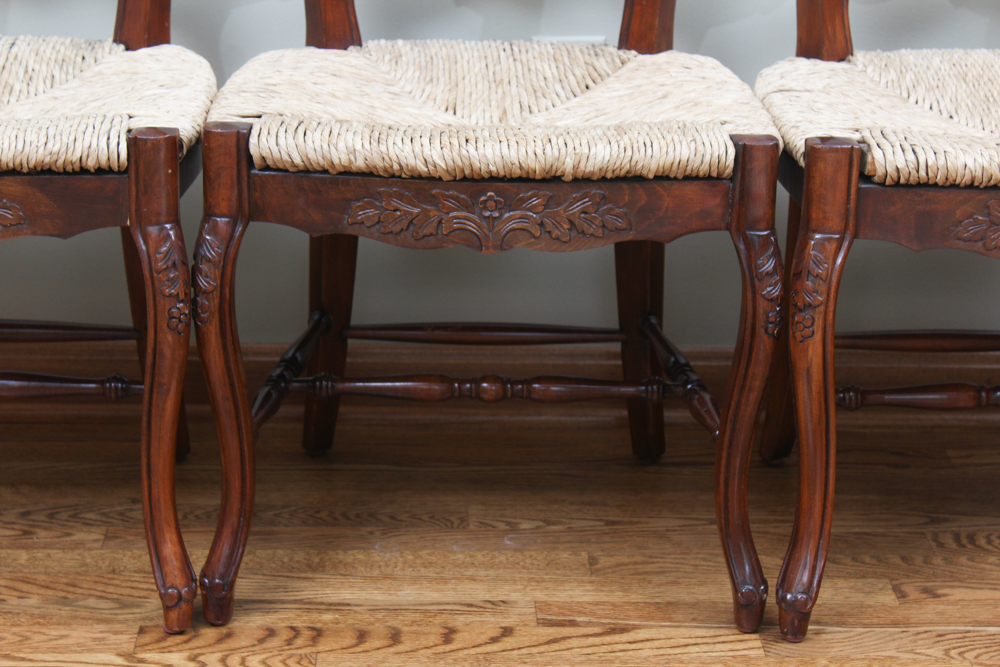 Six Cherry Ladder Back Dining Chairs with Rush Seats