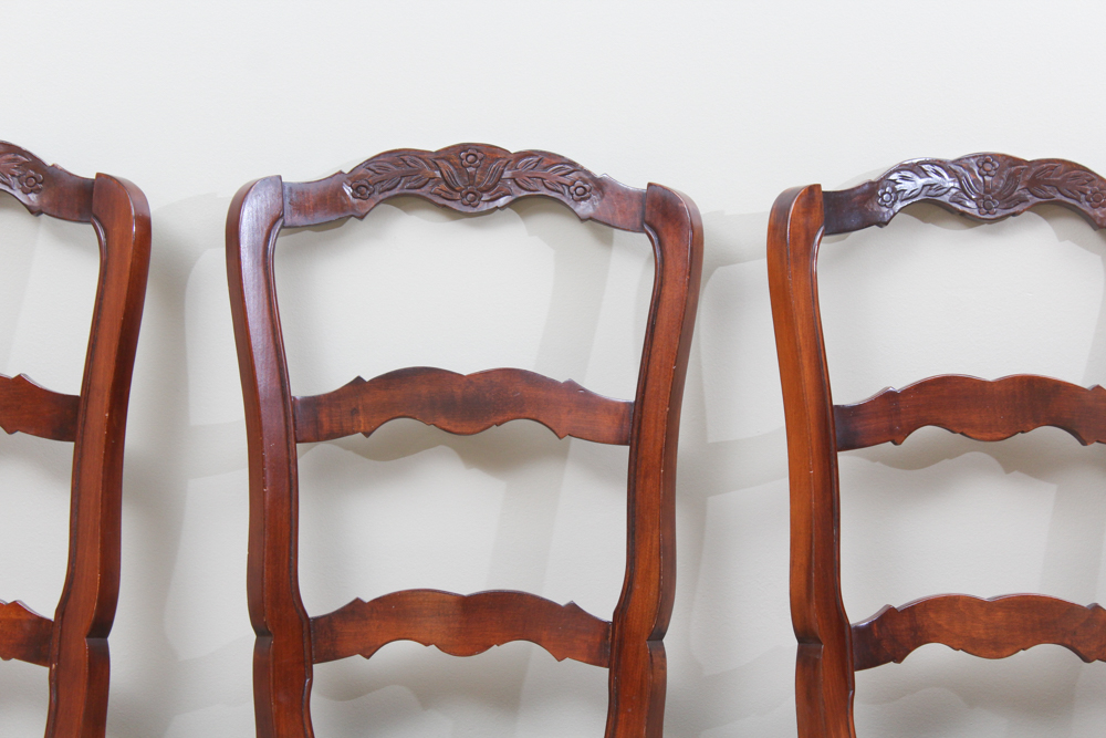 Six Cherry Ladder Back Dining Chairs with Rush Seats