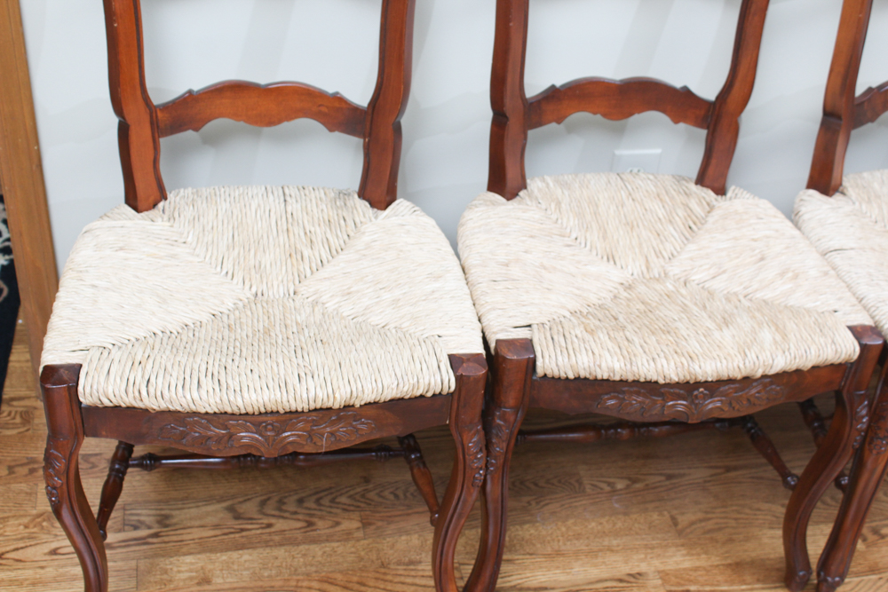 Six Cherry Ladder Back Dining Chairs with Rush Seats