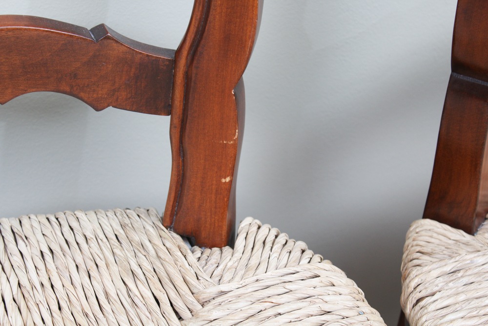 Six Cherry Ladder Back Dining Chairs with Rush Seats