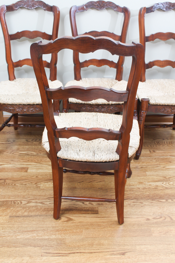 Six Cherry Ladder Back Dining Chairs with Rush Seats