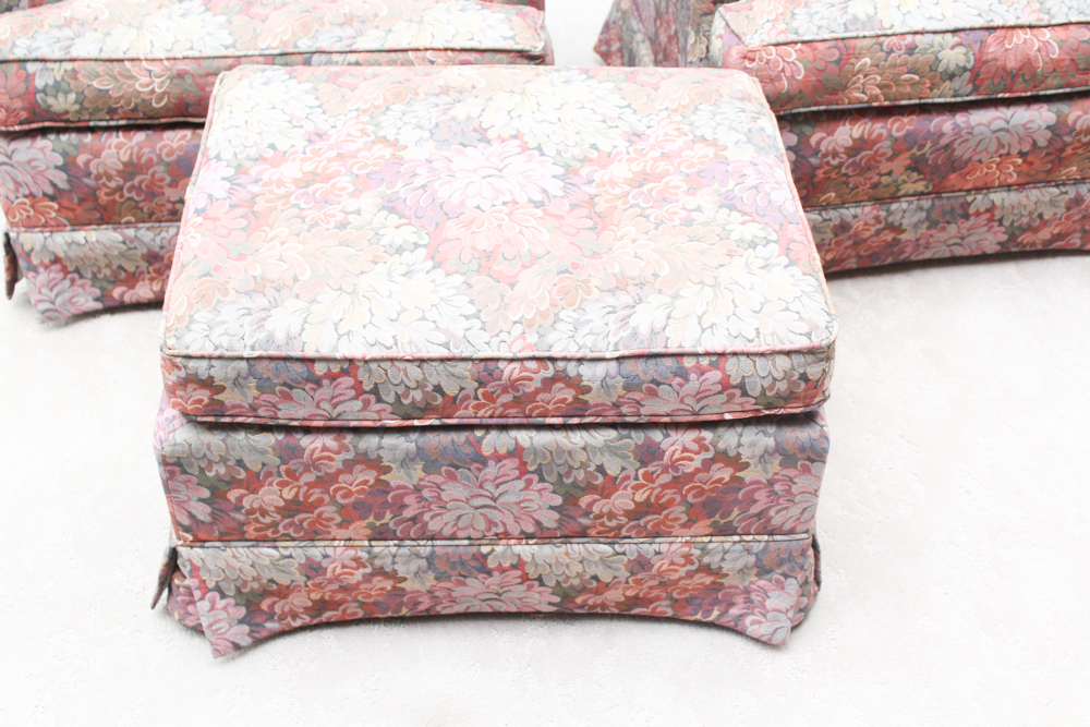 Two Upholstered Armchairs with Ottoman