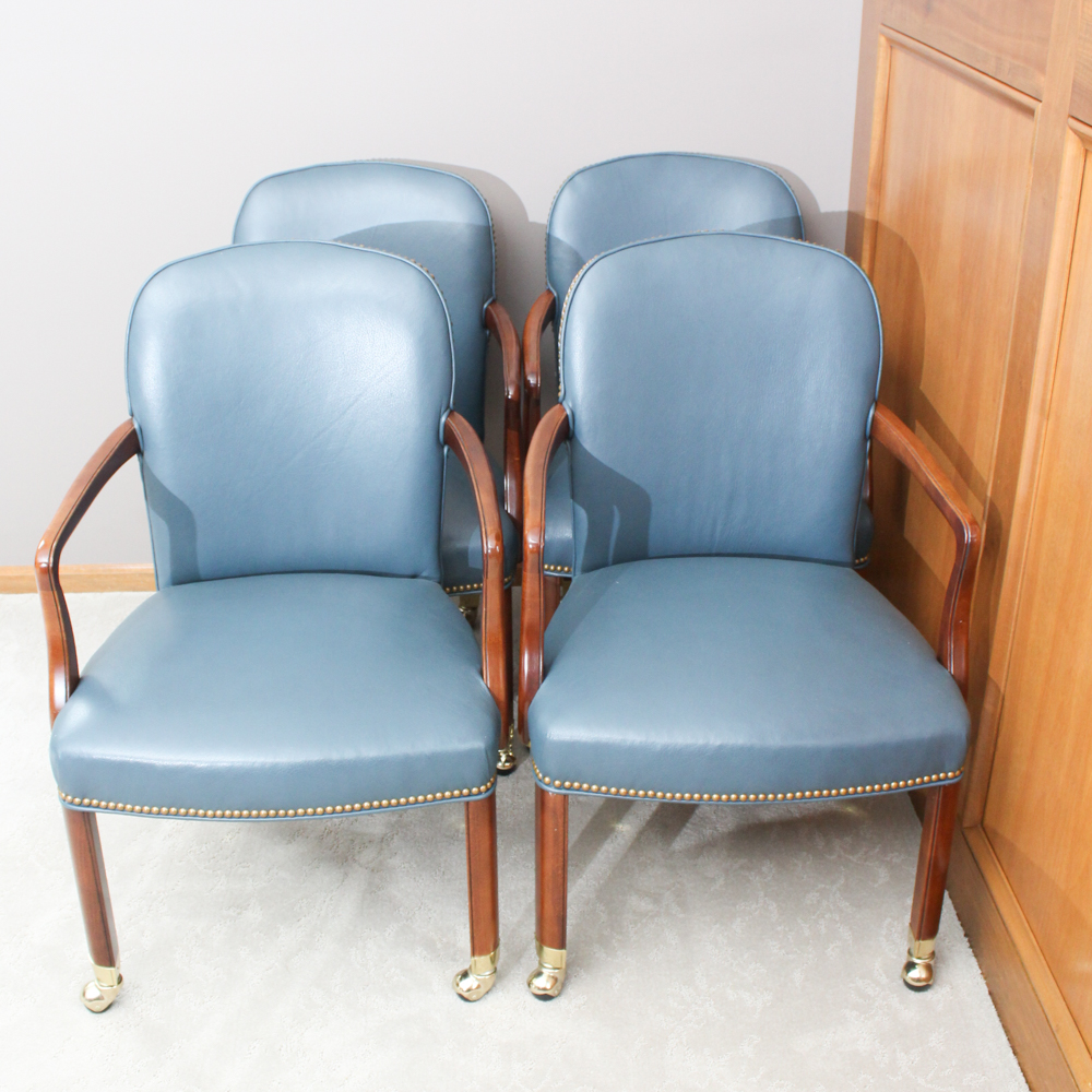 Four Leather and Cherry Chairs