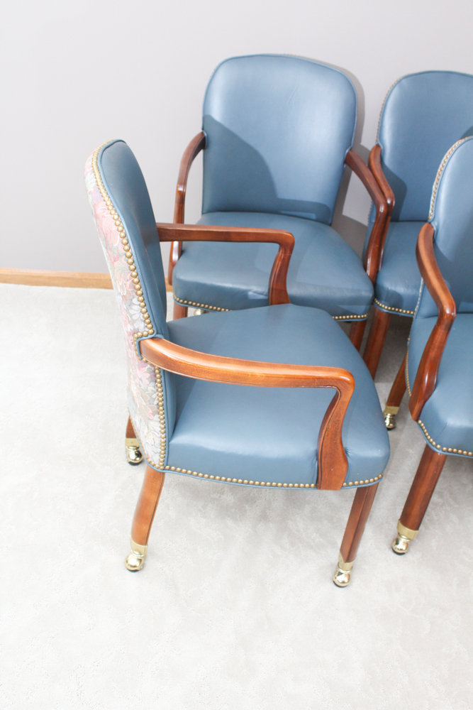 Four Leather and Cherry Chairs