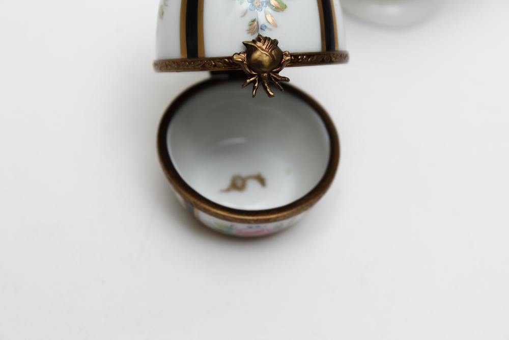 Limoge Porcelain Box Pair and Porcelain Flower Basket