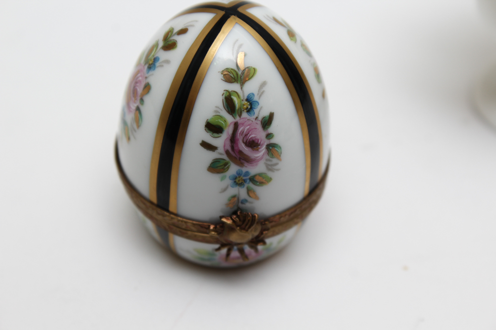 Limoge Porcelain Box Pair and Porcelain Flower Basket