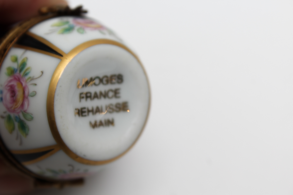 Limoge Porcelain Box Pair and Porcelain Flower Basket