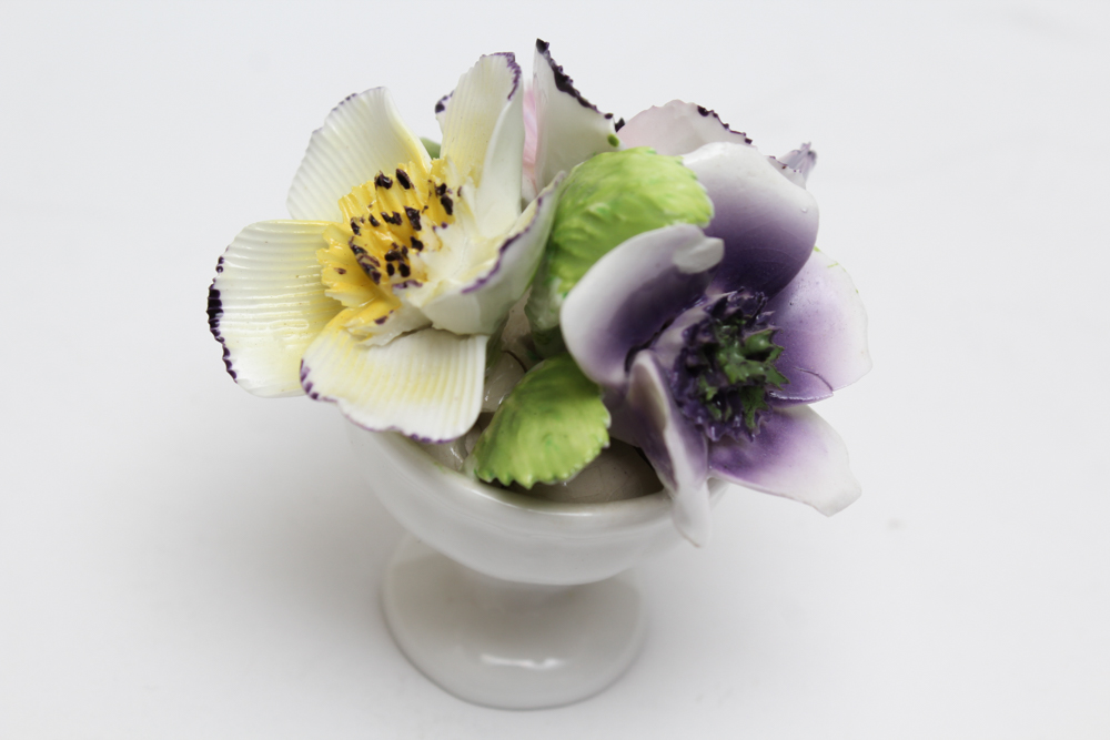 Limoge Porcelain Box Pair and Porcelain Flower Basket