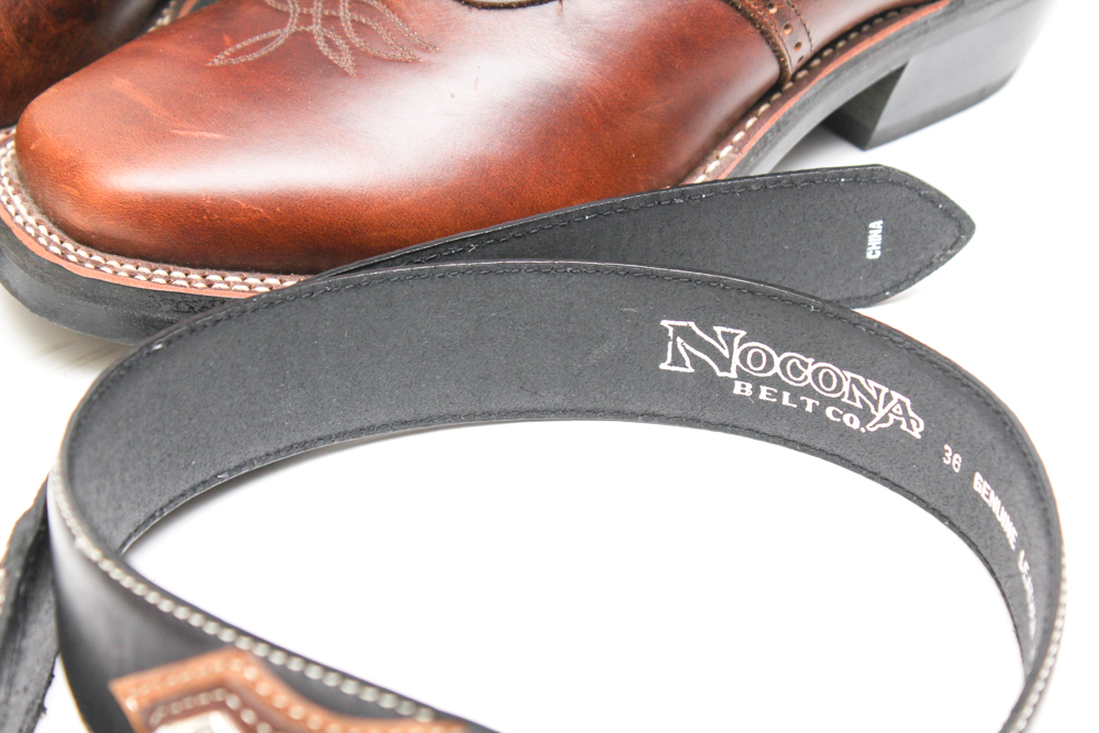 Durango Two Tone Leather Cowboy Boots and Nocona Leather Belt