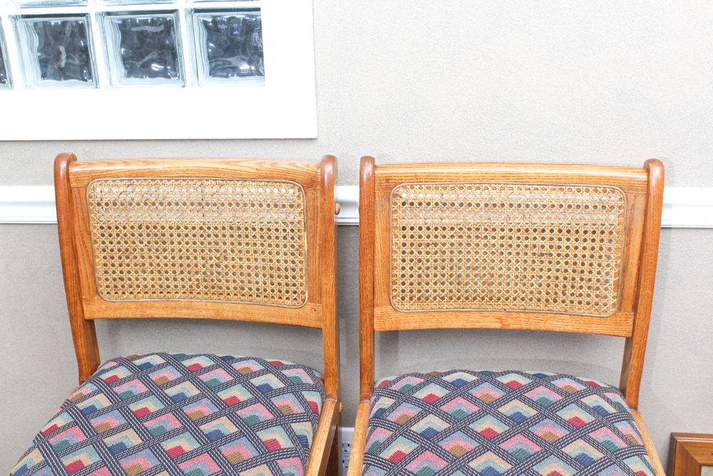 Pair of Cane Back Oak Bar Chairs