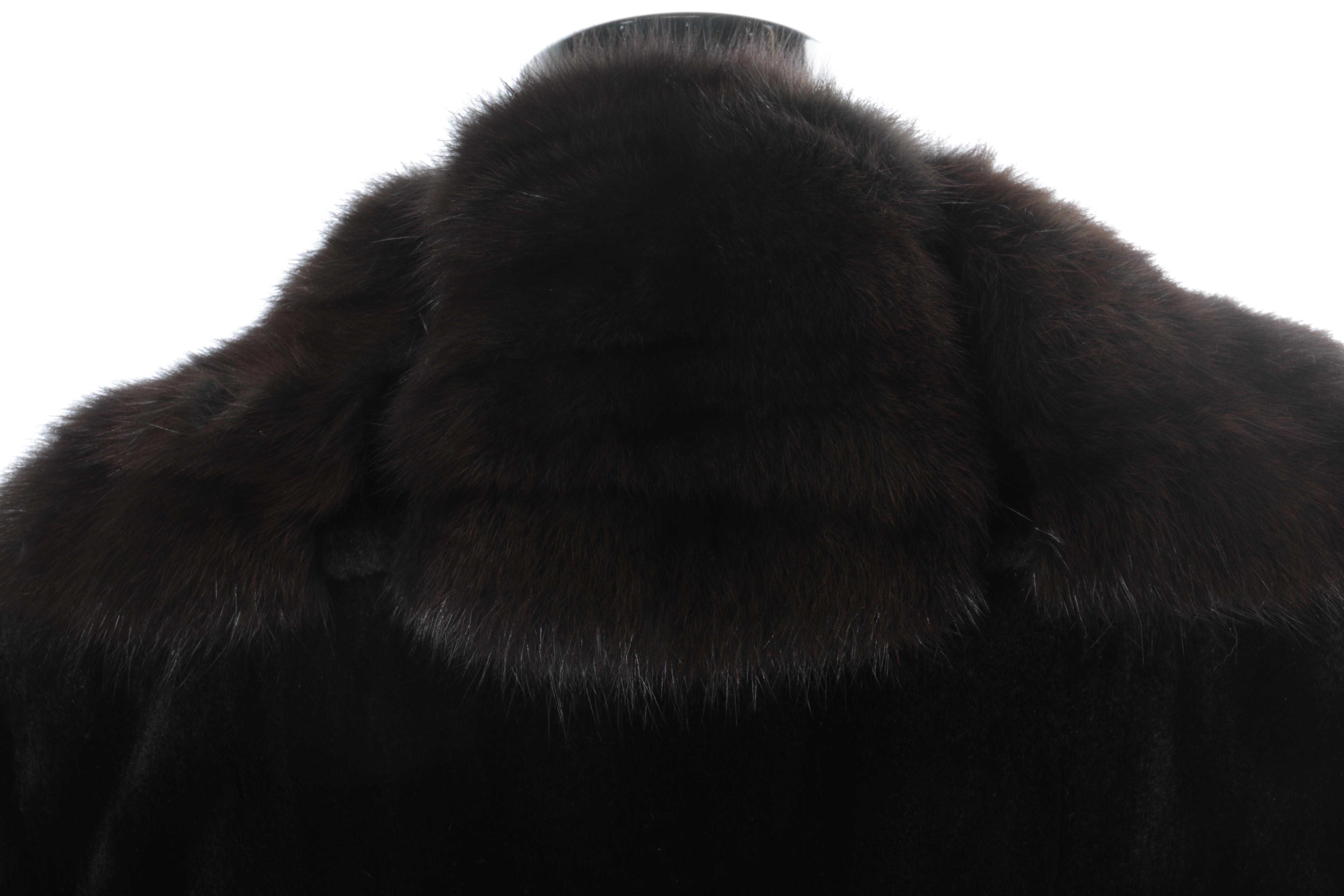 Janucci Full Sheared Mink Fur Coat With Sable Collar