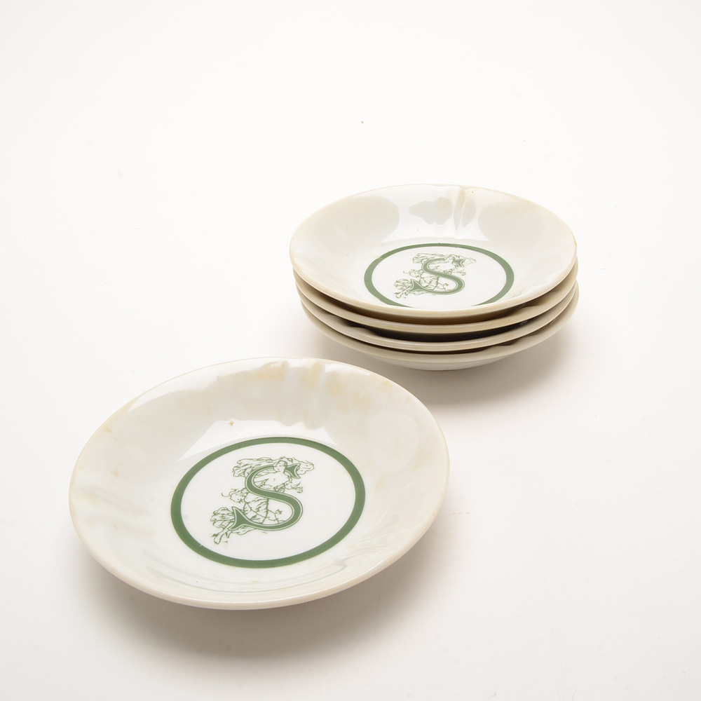 Pigeon Forge Pottery Vase and Five China Saucers