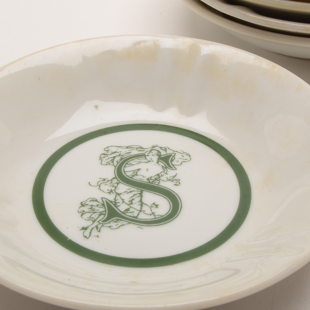 Pigeon Forge Pottery Vase and Five China Saucers