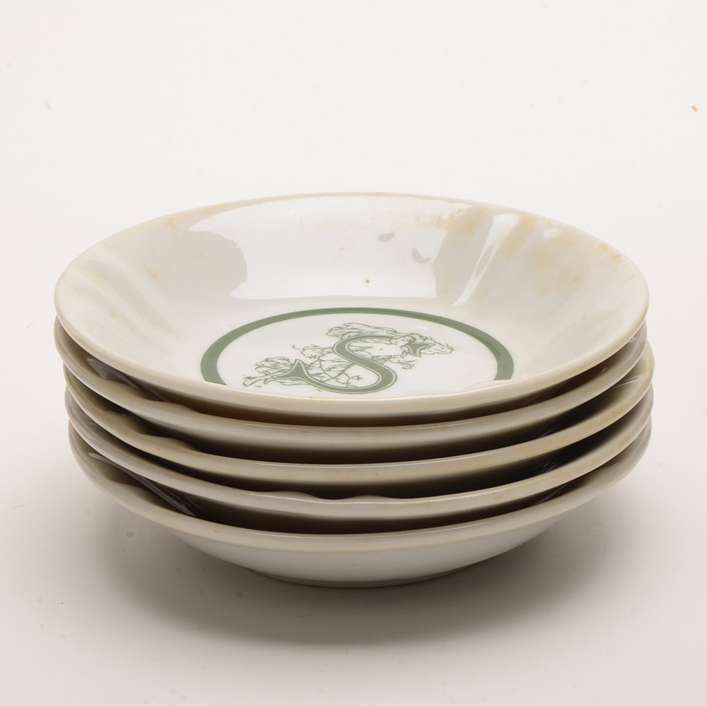 Pigeon Forge Pottery Vase and Five China Saucers