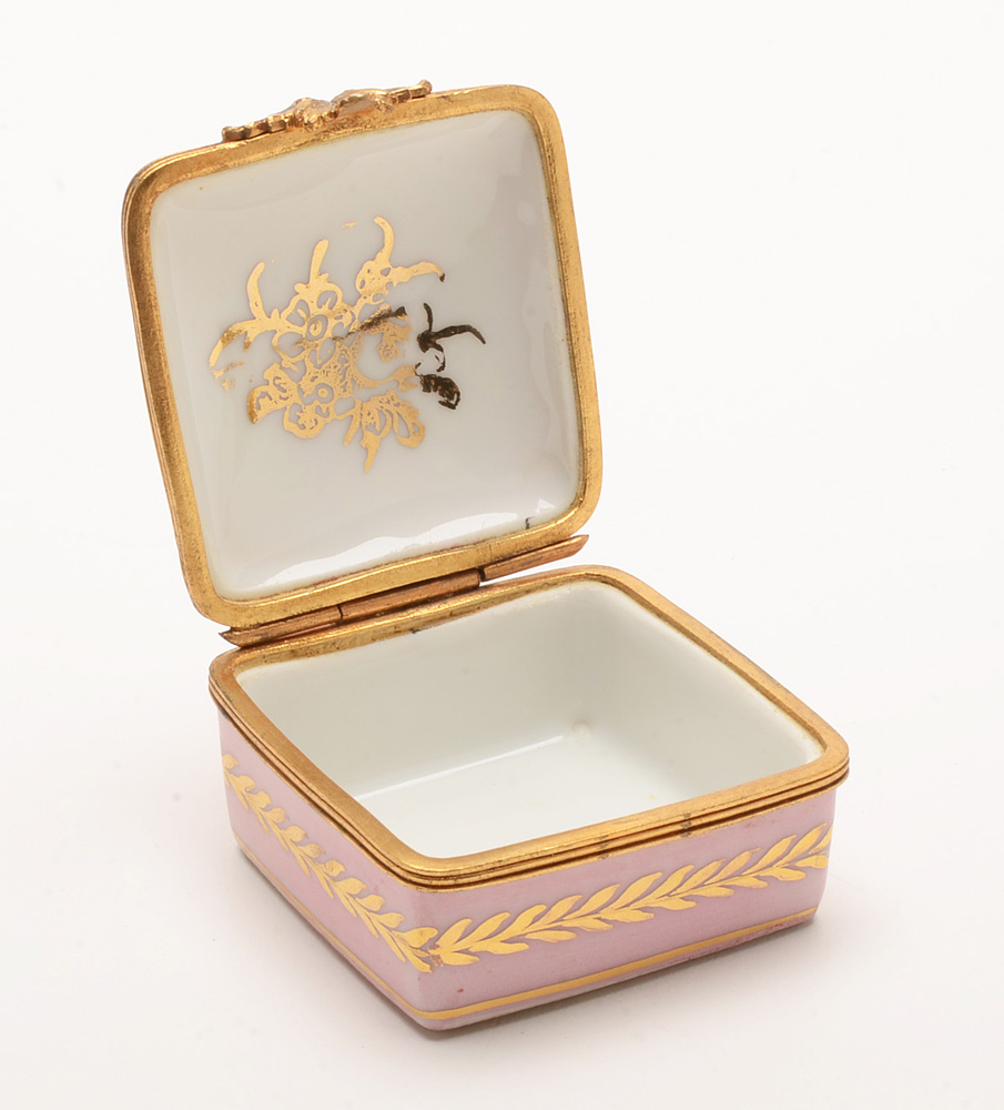 Vintage Cast Brass Owl Motif Stamp Box and Limoges Trinket Box