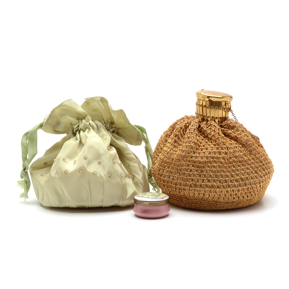 Pair of Vintage Purses and Enamel Pill Box