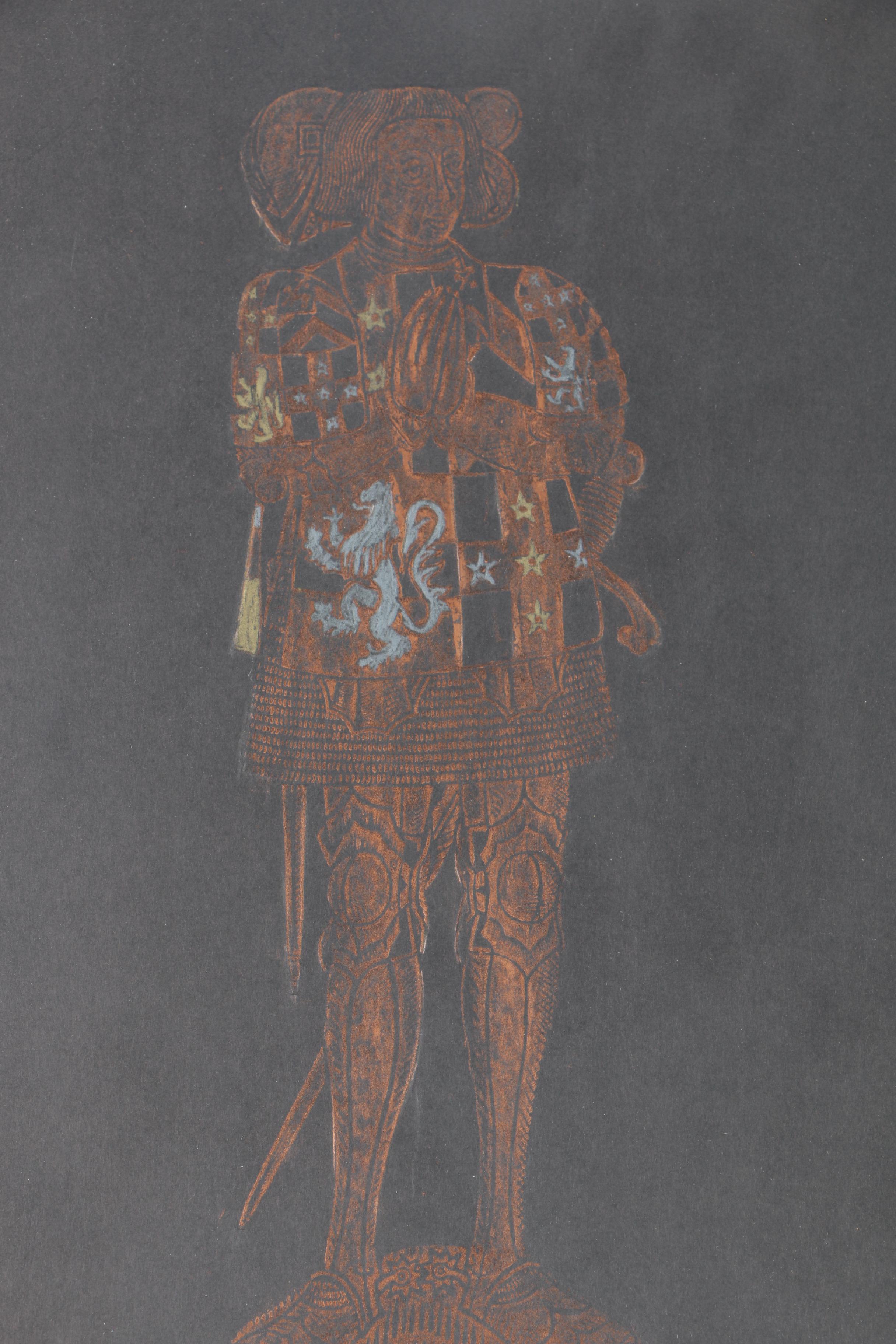 David Mika Colored Pencil Relief Rubbing of Medieval Knight