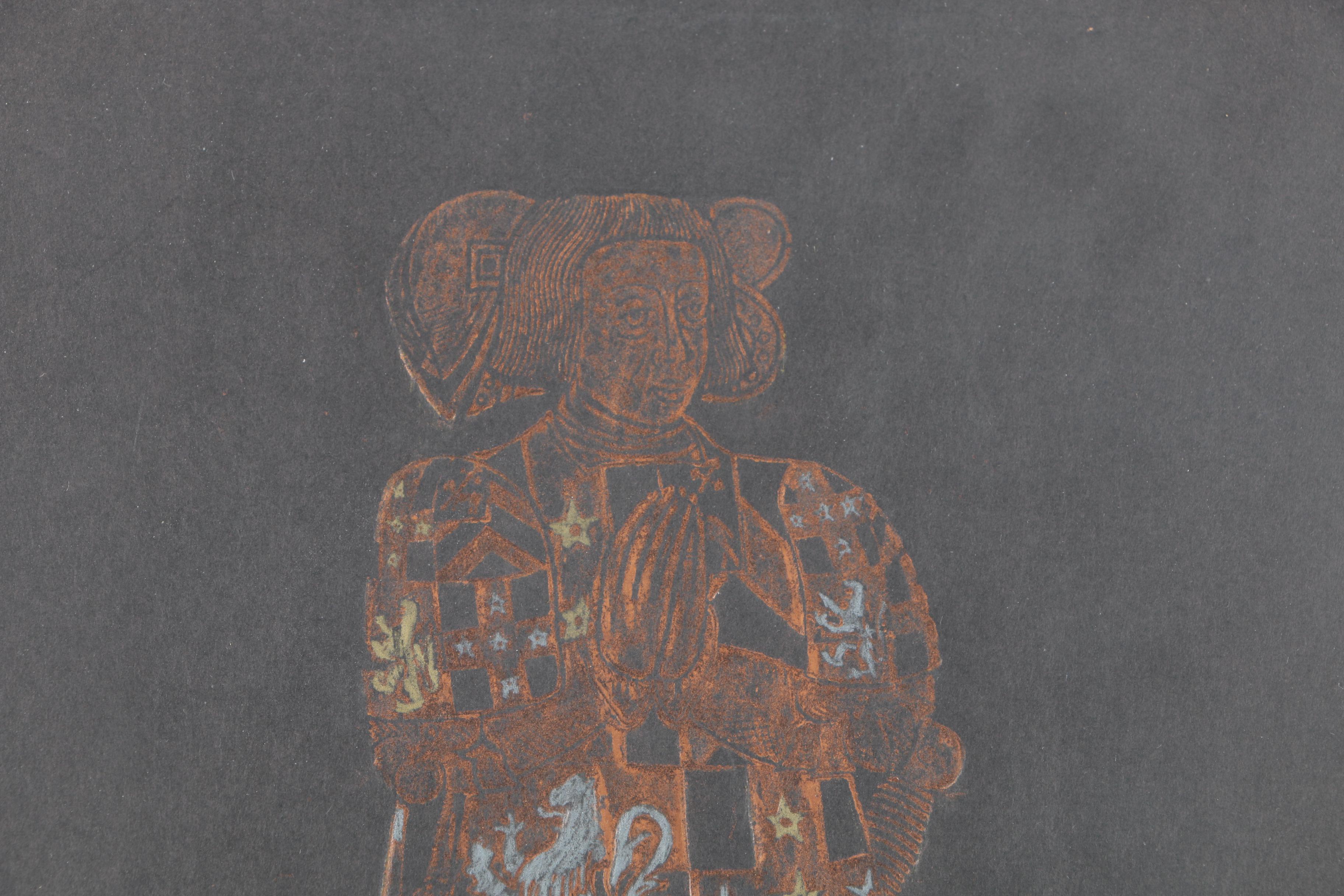 David Mika Colored Pencil Relief Rubbing of Medieval Knight