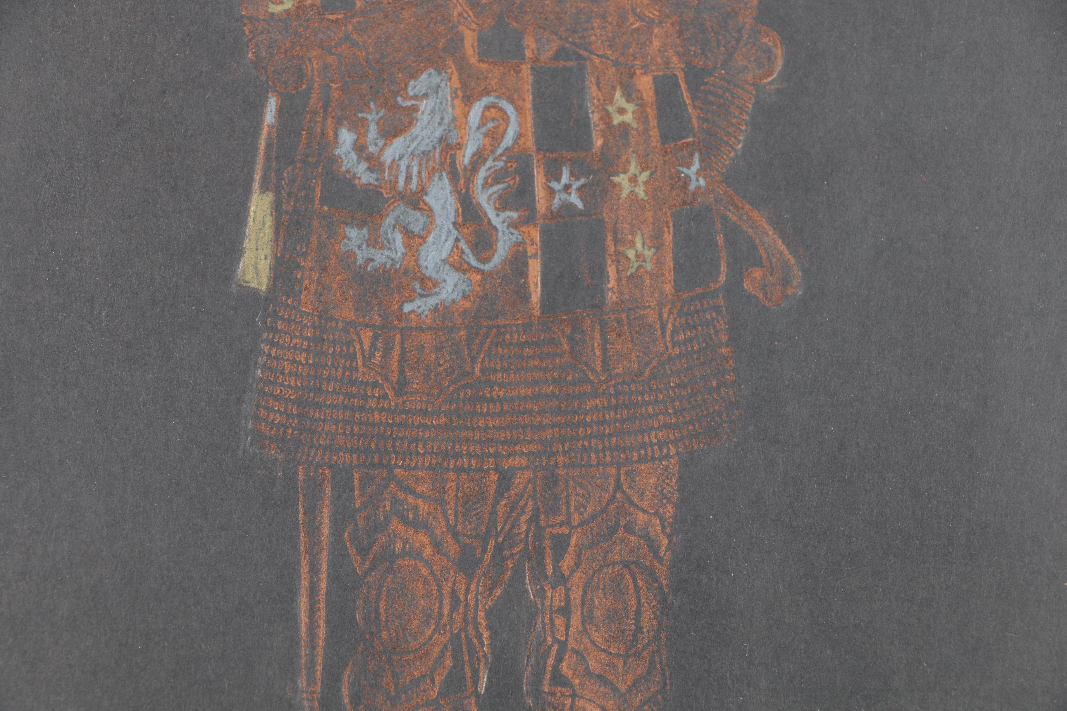 David Mika Colored Pencil Relief Rubbing of Medieval Knight