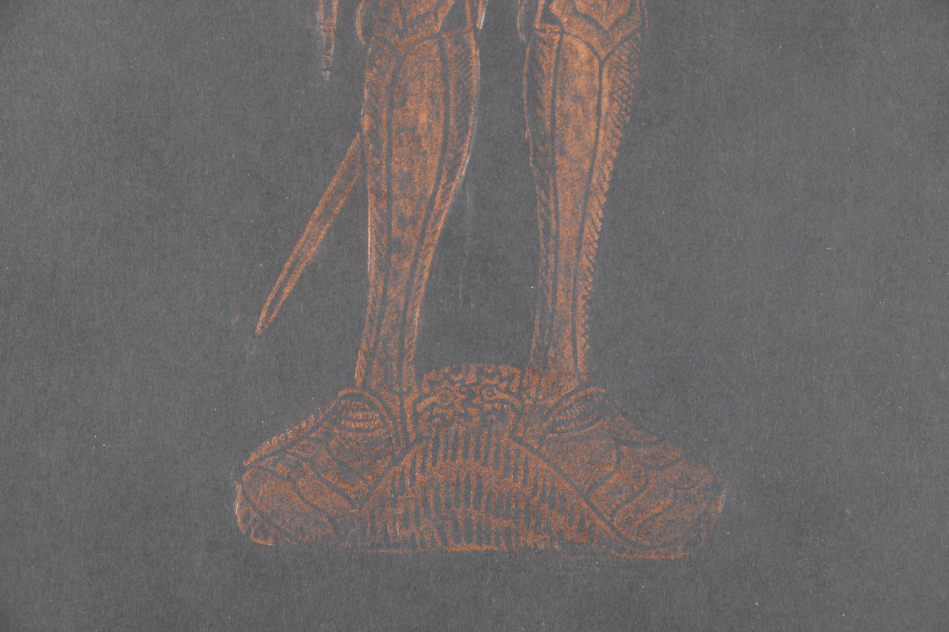 David Mika Colored Pencil Relief Rubbing of Medieval Knight