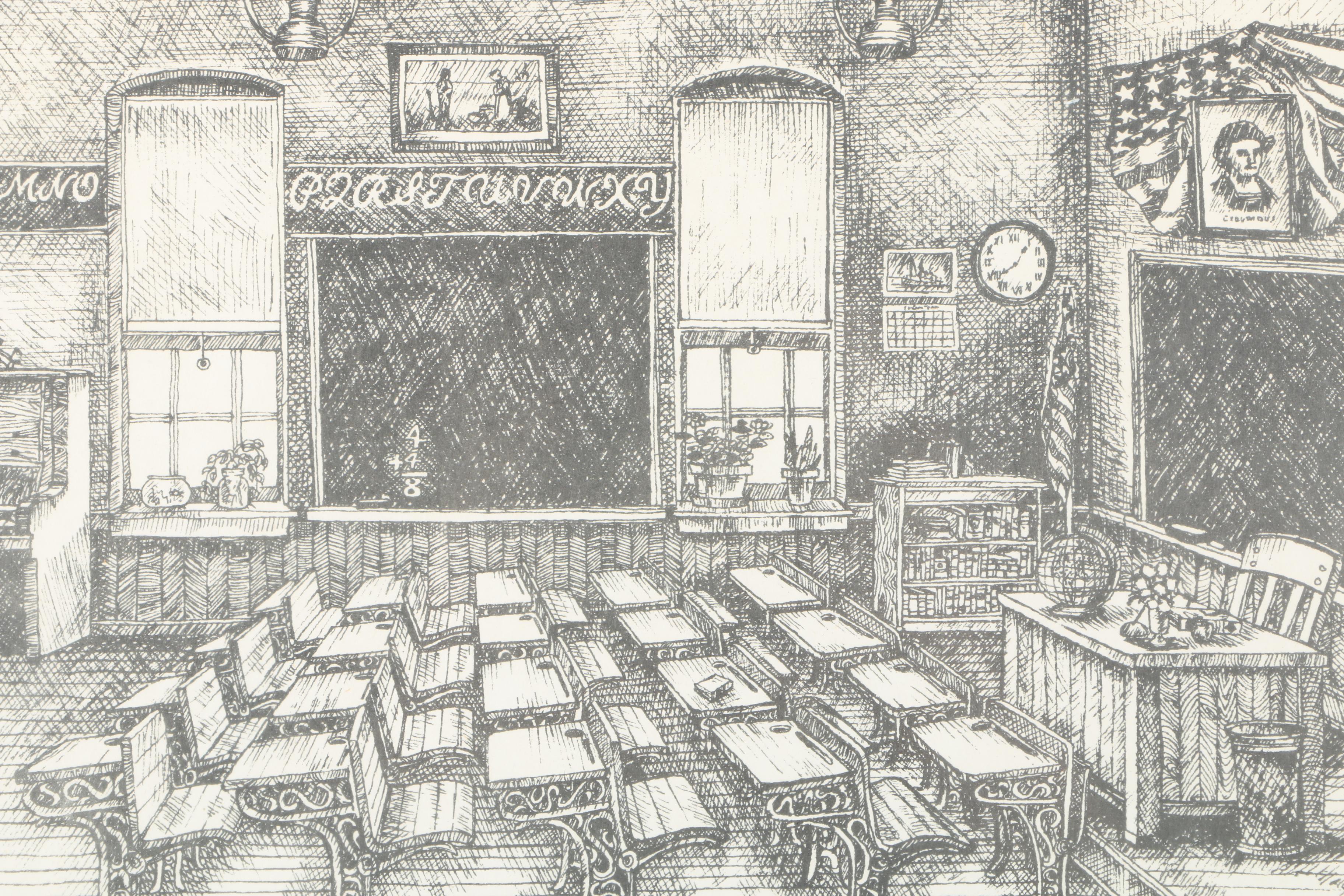 Tommy Fulton Limited Edition Lithograph on Paper of Class Room