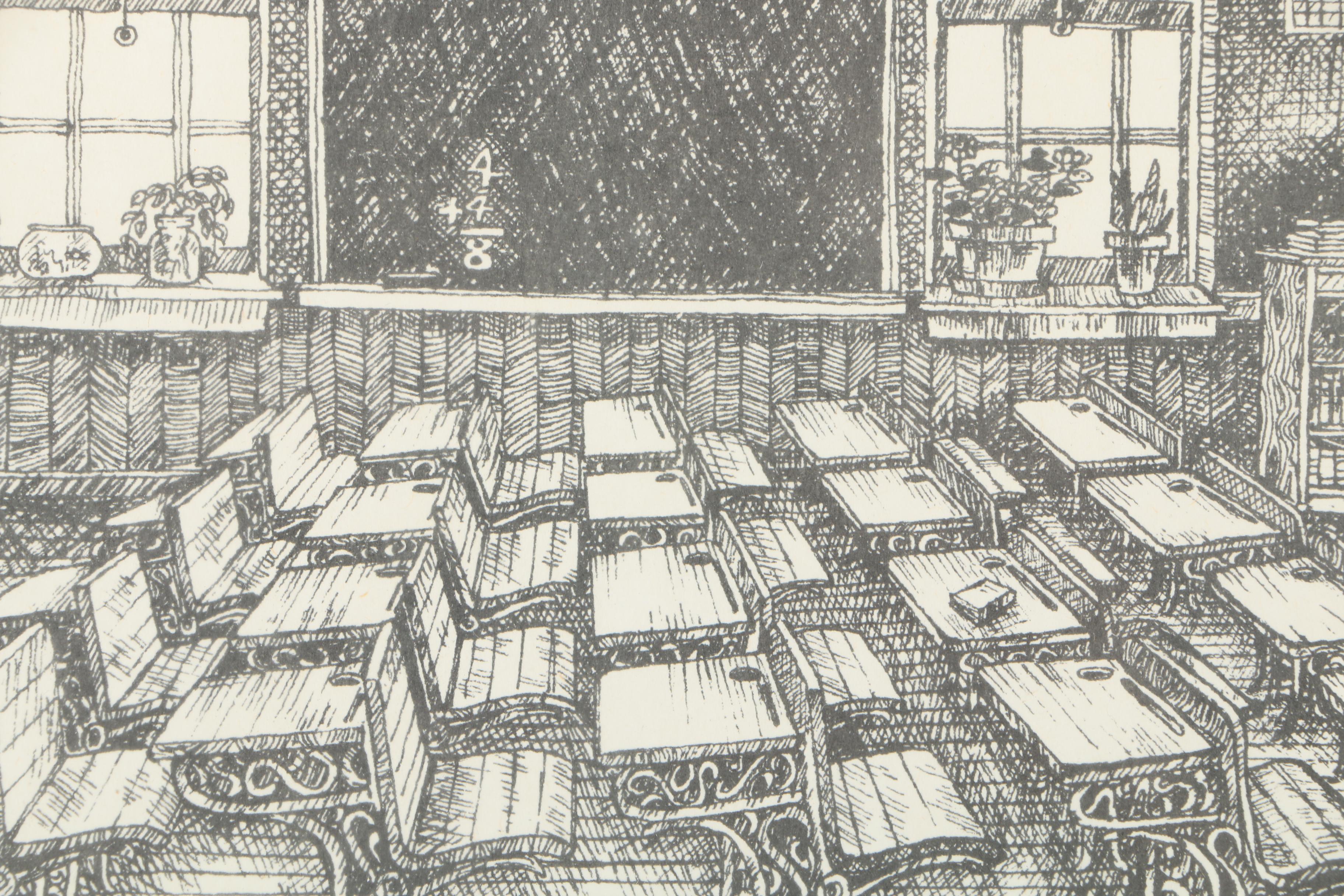 Tommy Fulton Limited Edition Lithograph on Paper of Class Room