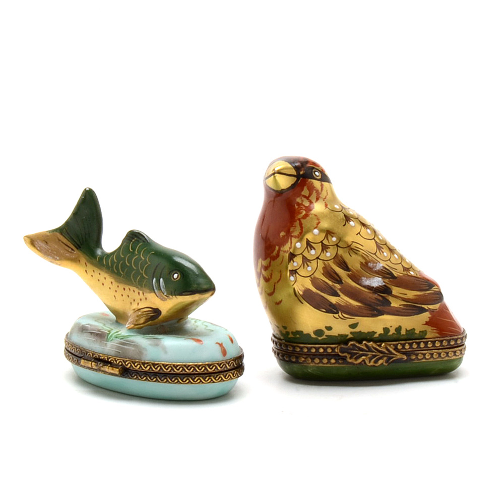 Two Limoges France Porcelain Trinket Boxes