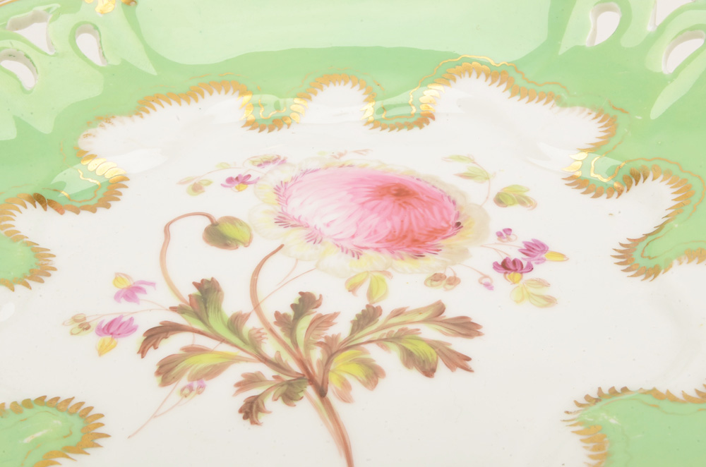 Antique Hand Painted Porcelain Pedestal Cake Stand