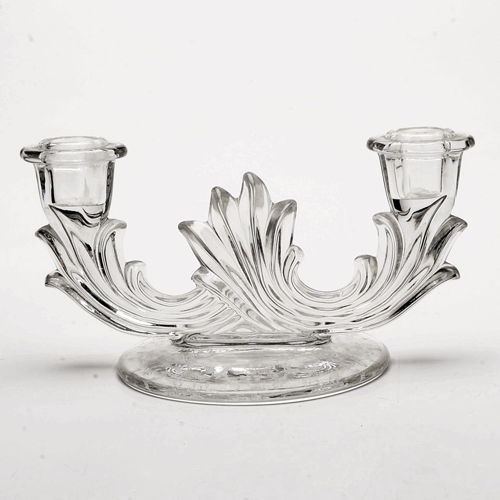 Pair of Etched Depression Glass Candle Holders