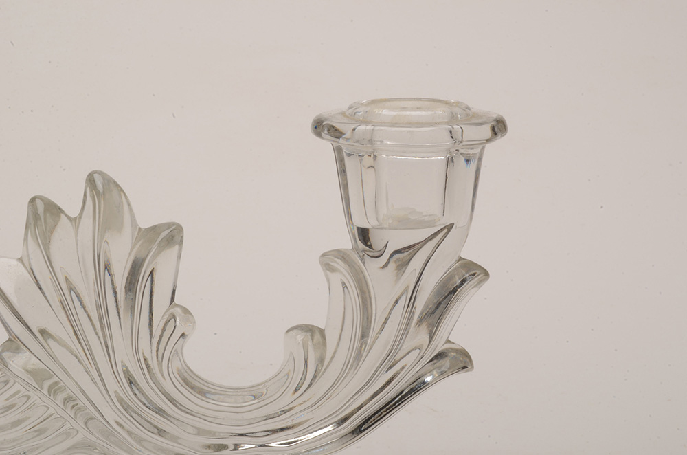 Pair of Etched Depression Glass Candle Holders