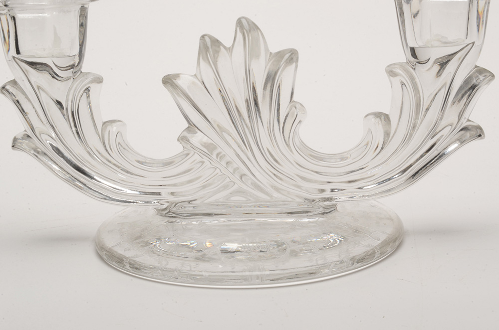 Pair of Etched Depression Glass Candle Holders