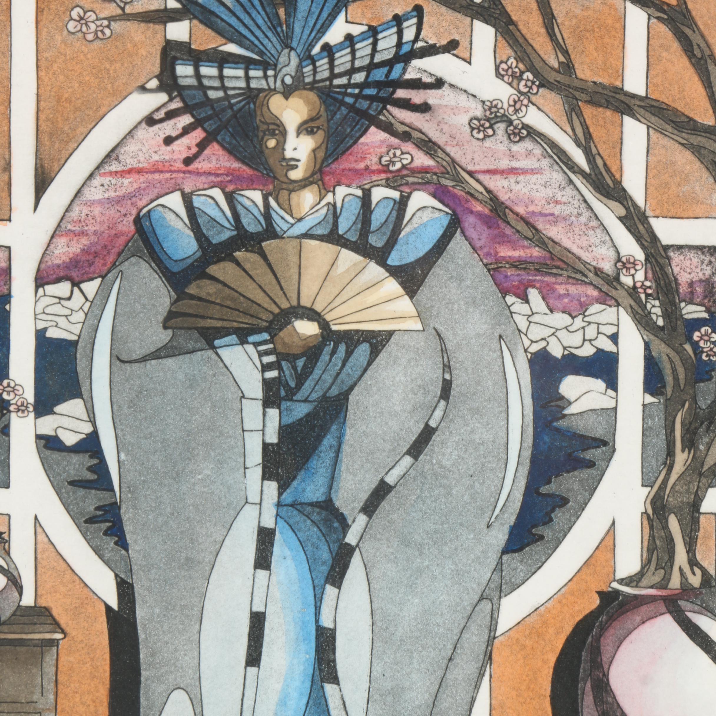 Vintage Hand Colored Etching With Aquatint "Orient Elegance"