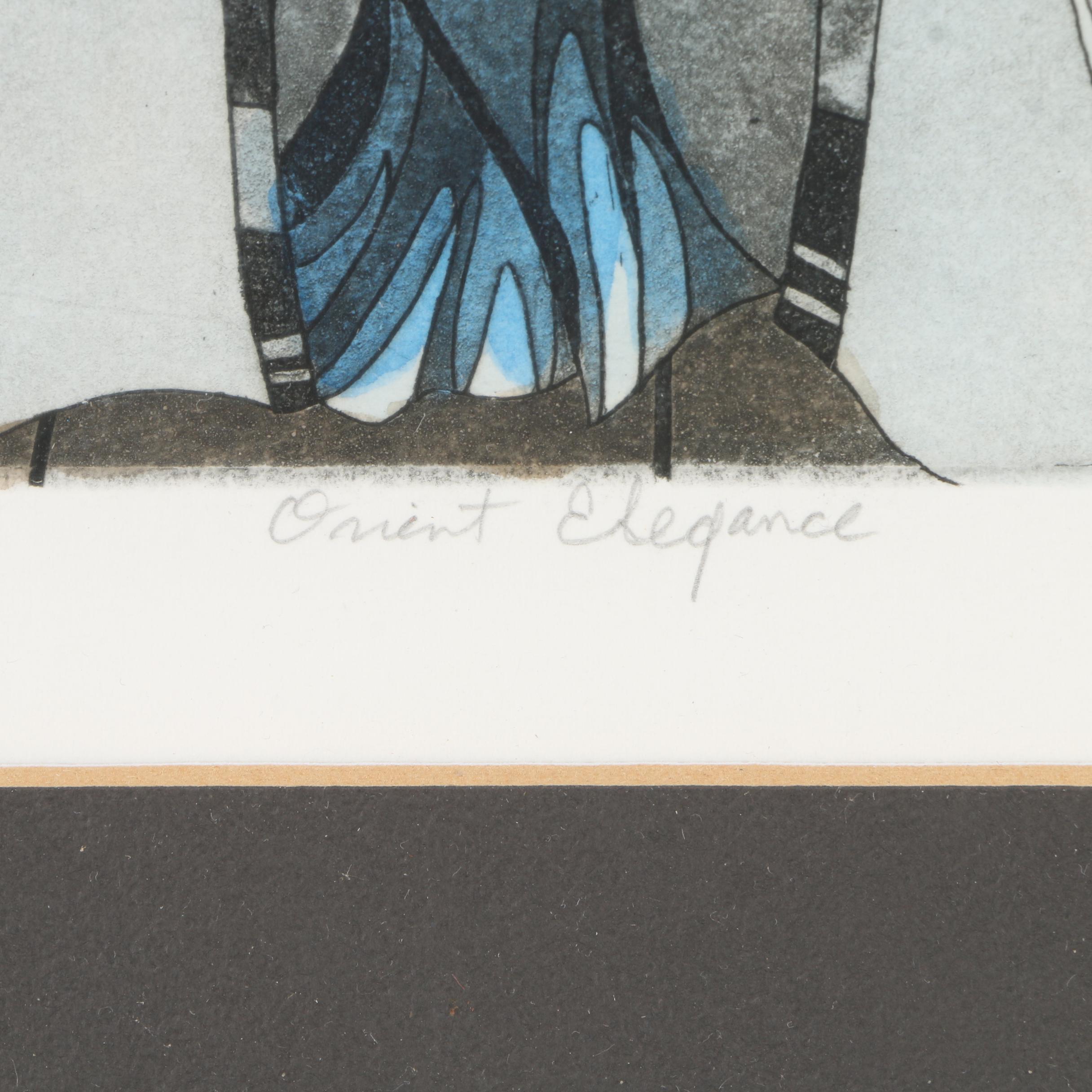 Vintage Hand Colored Etching With Aquatint "Orient Elegance"