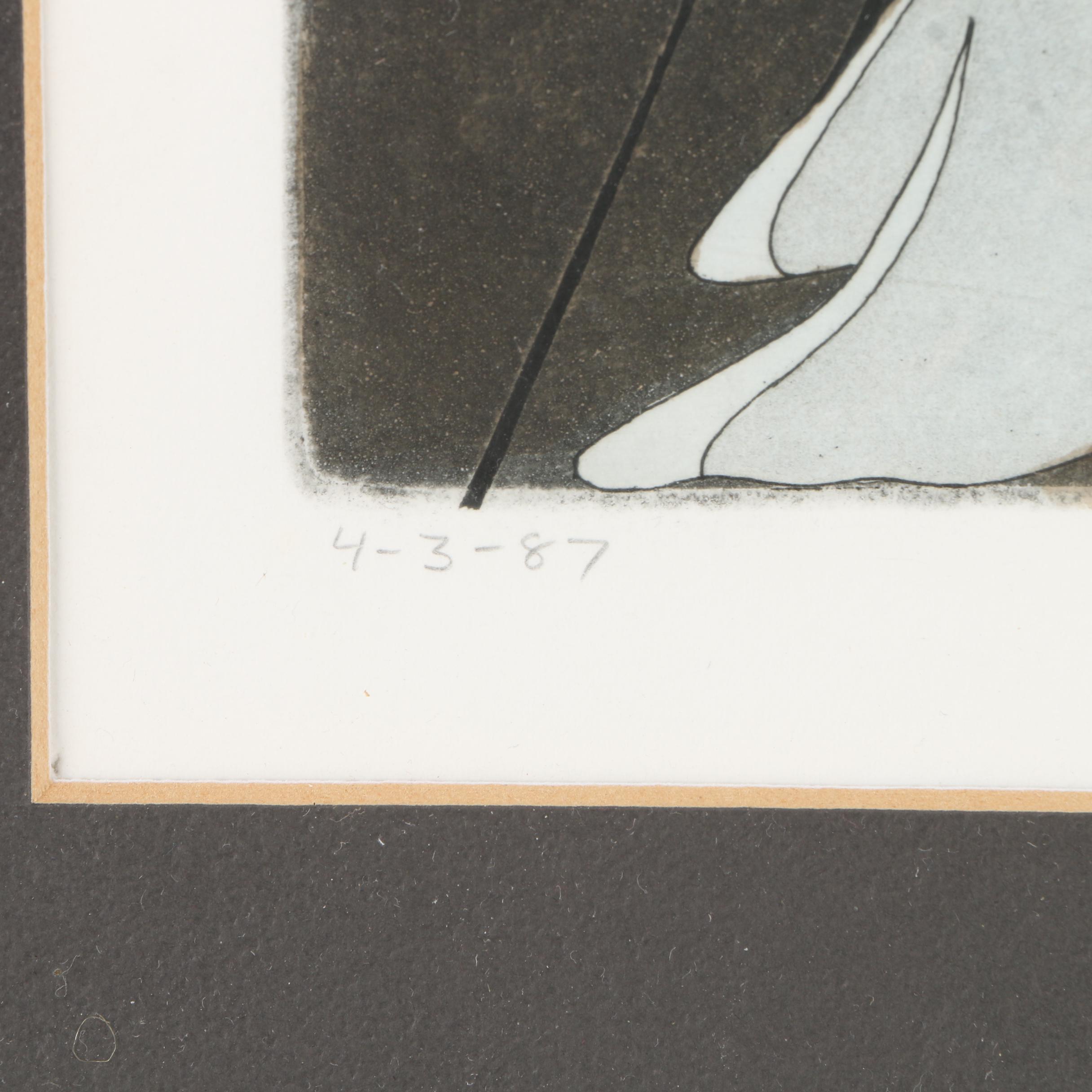 Vintage Hand Colored Etching With Aquatint "Orient Elegance"