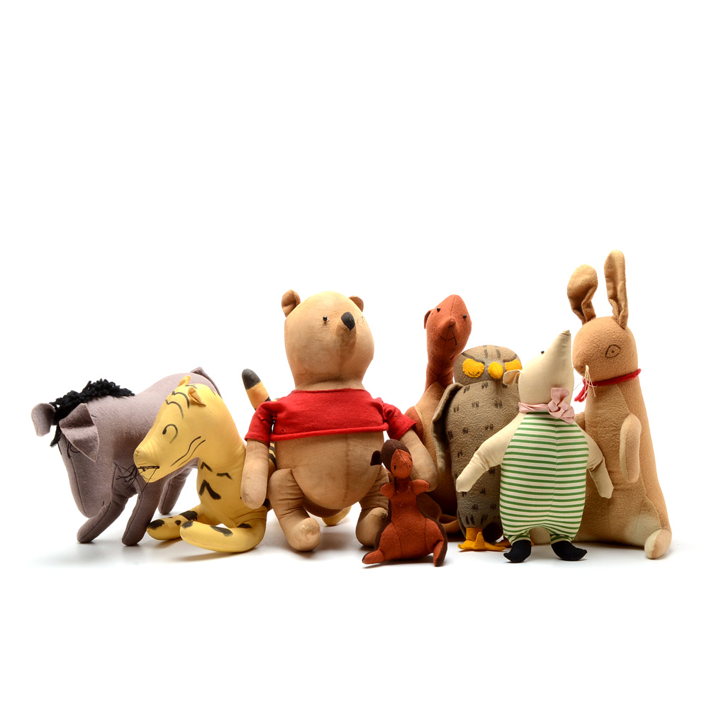 Vintage Felt and Muslin Winnie-the-Pooh Character Dolls