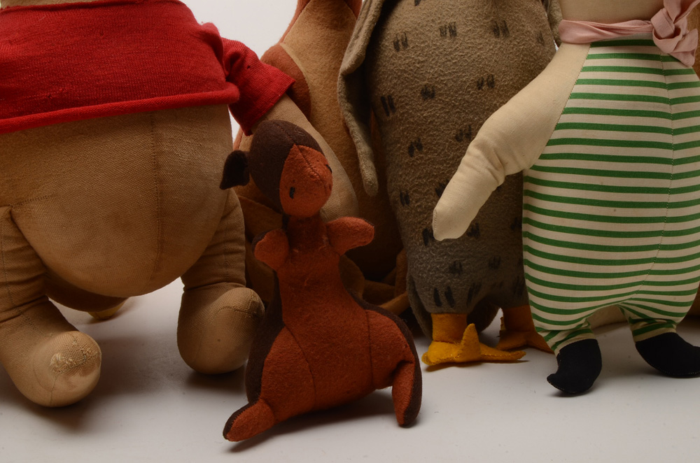 Vintage Felt and Muslin Winnie-the-Pooh Character Dolls