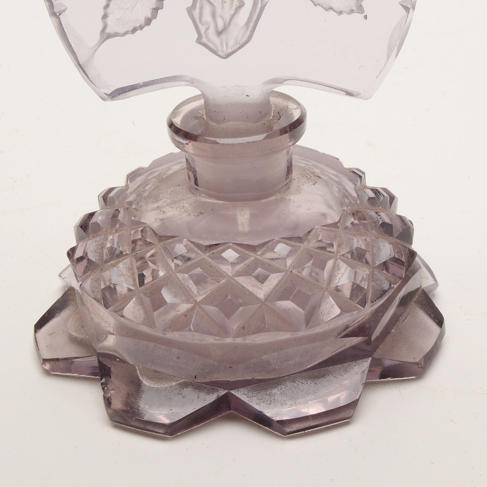 Signed Lavender Cut-Glass Bohemian Perfume Bottle