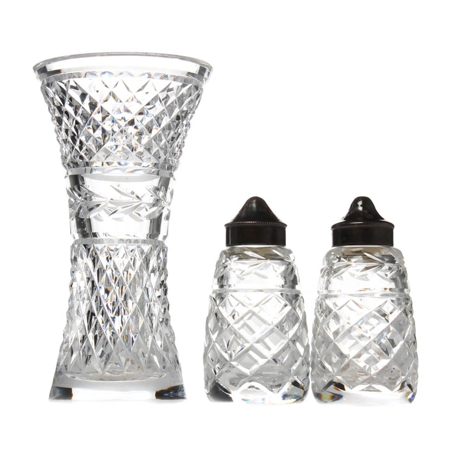 Waterford Crystal "Glandore" Vase and Salt and Pepper Set