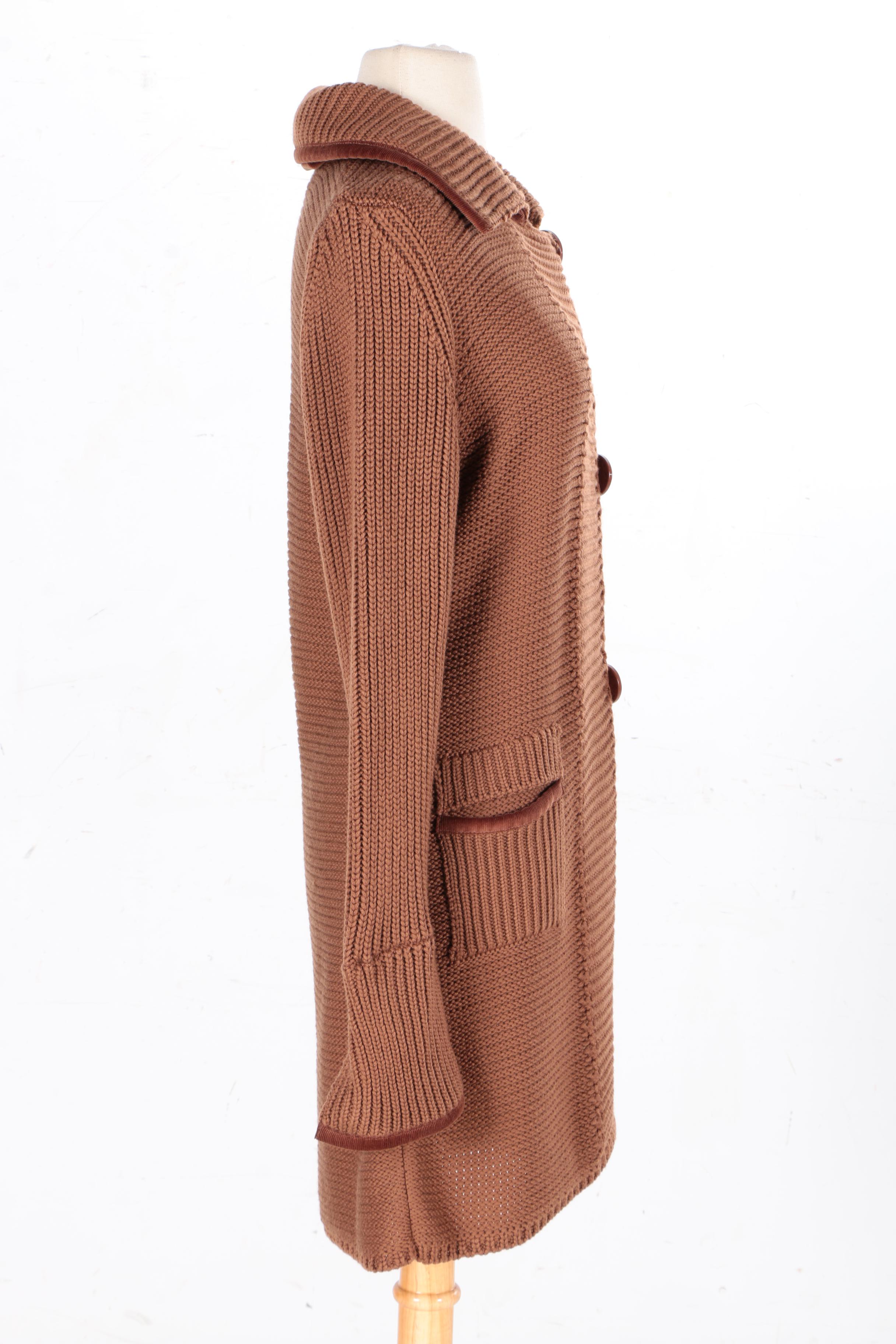 Dismero Tobacco Color Long Knit Sweater Coat