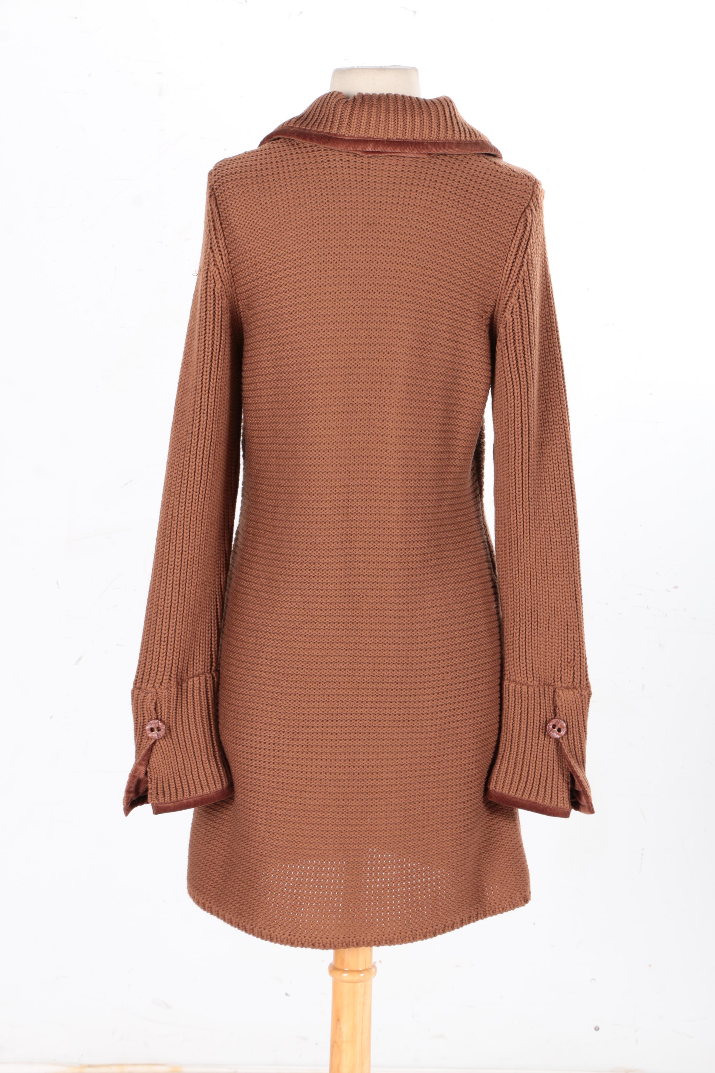 Dismero Tobacco Color Long Knit Sweater Coat