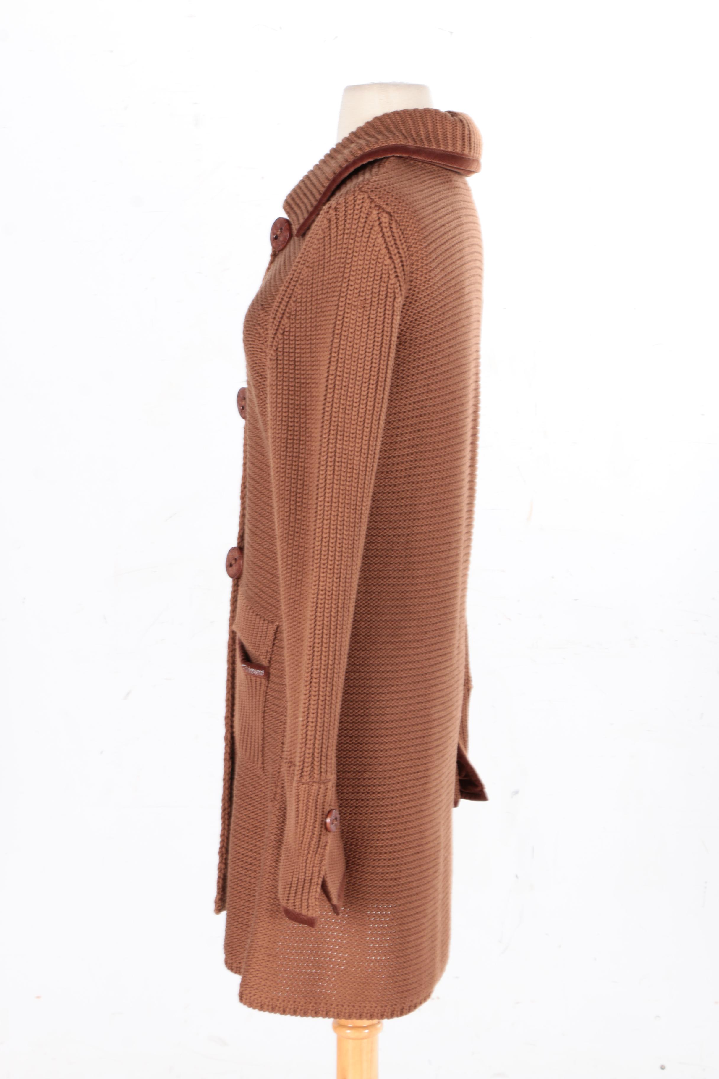 Dismero Tobacco Color Long Knit Sweater Coat