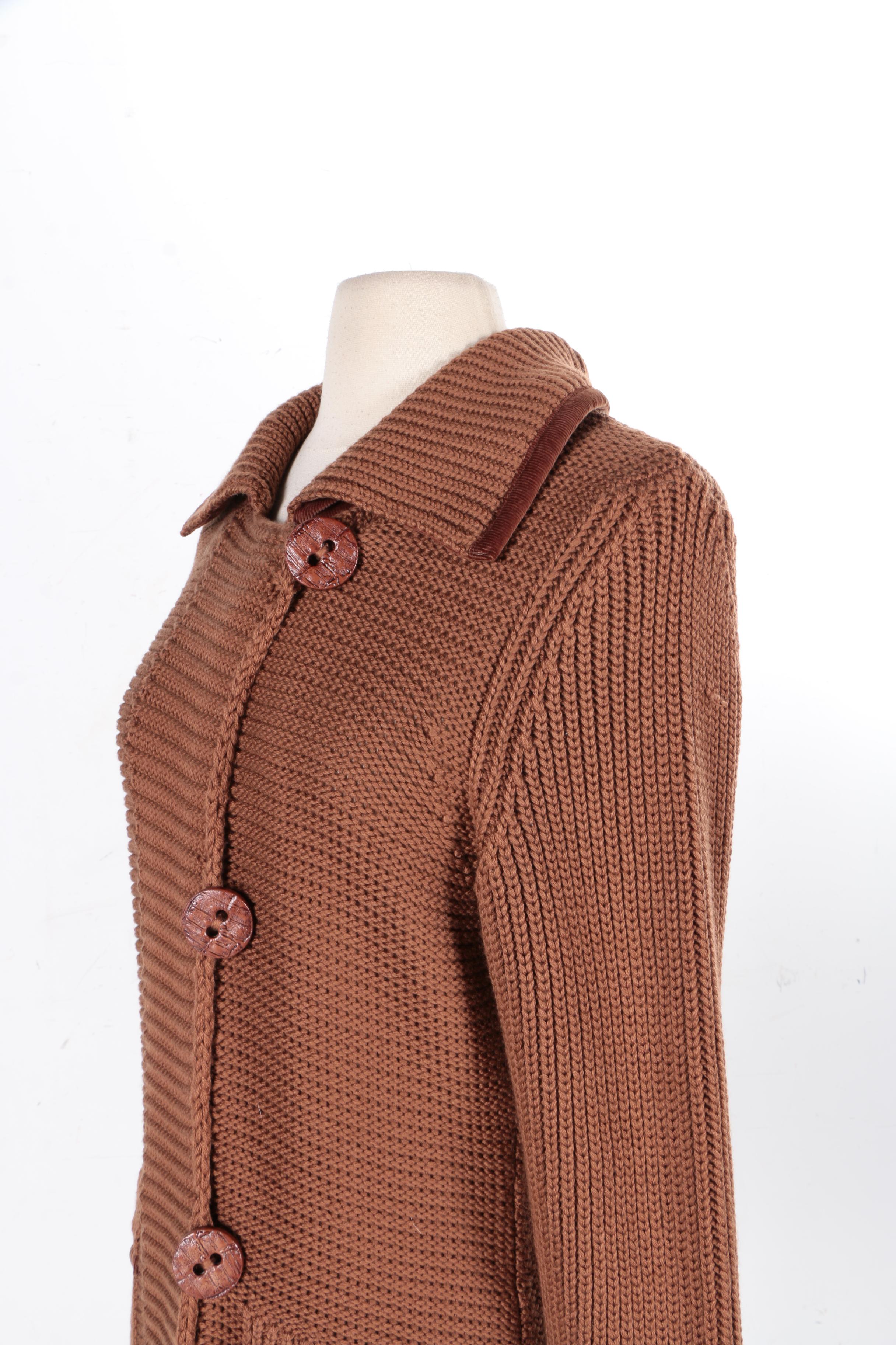 Dismero Tobacco Color Long Knit Sweater Coat