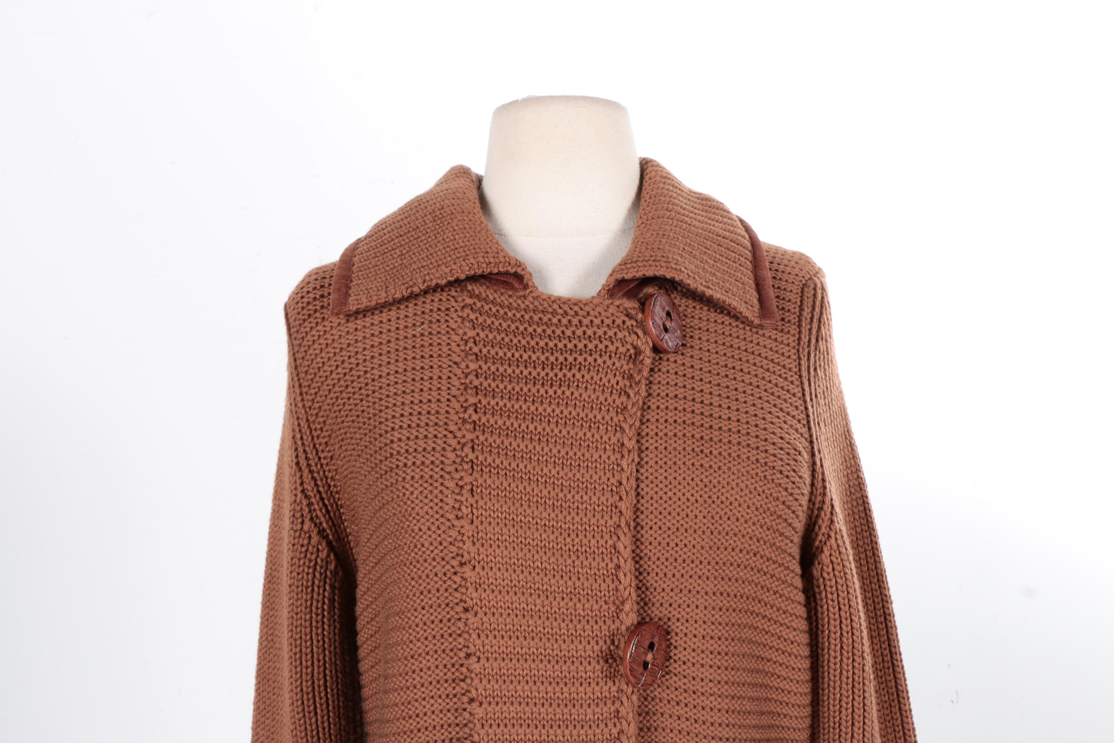 Dismero Tobacco Color Long Knit Sweater Coat