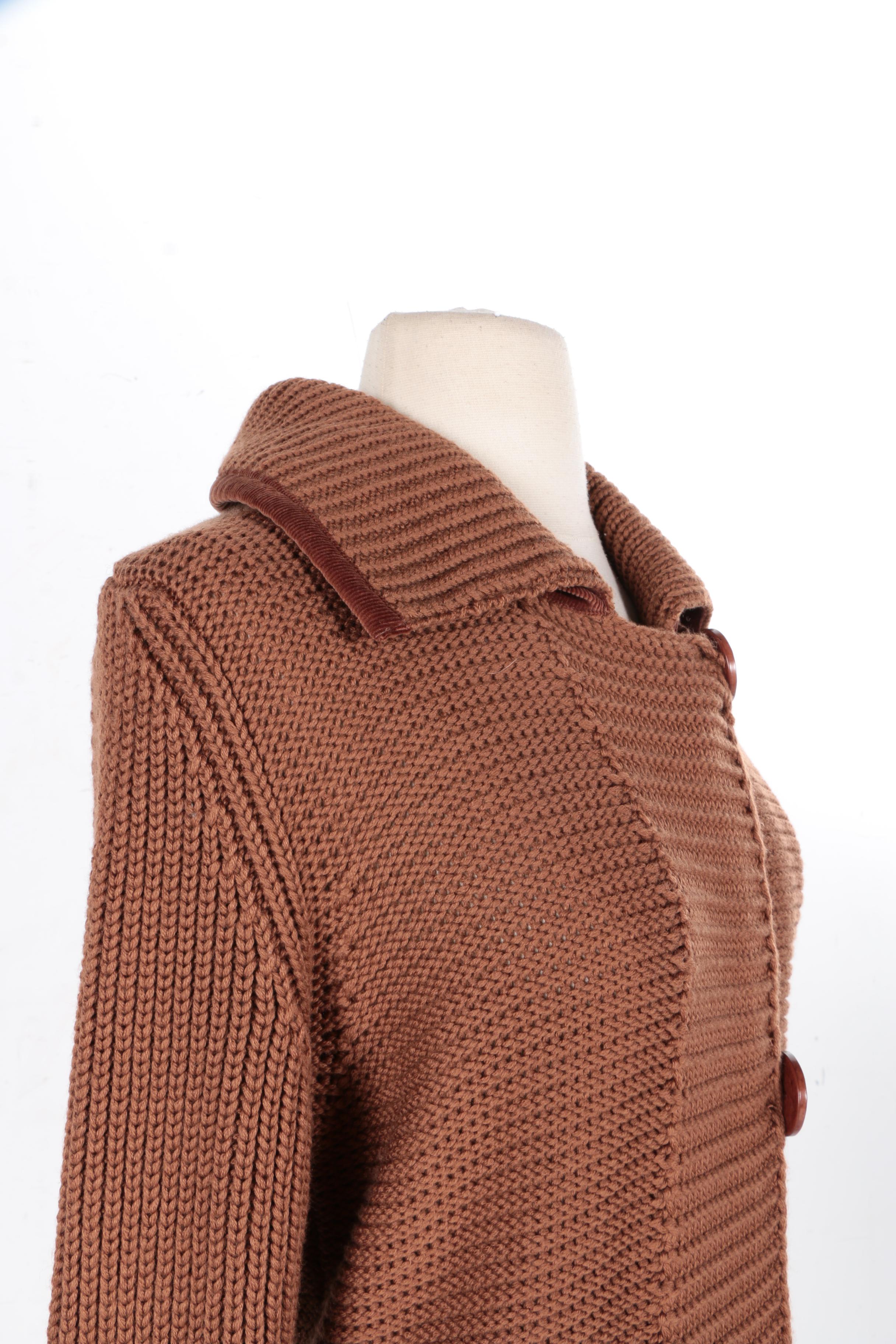 Dismero Tobacco Color Long Knit Sweater Coat