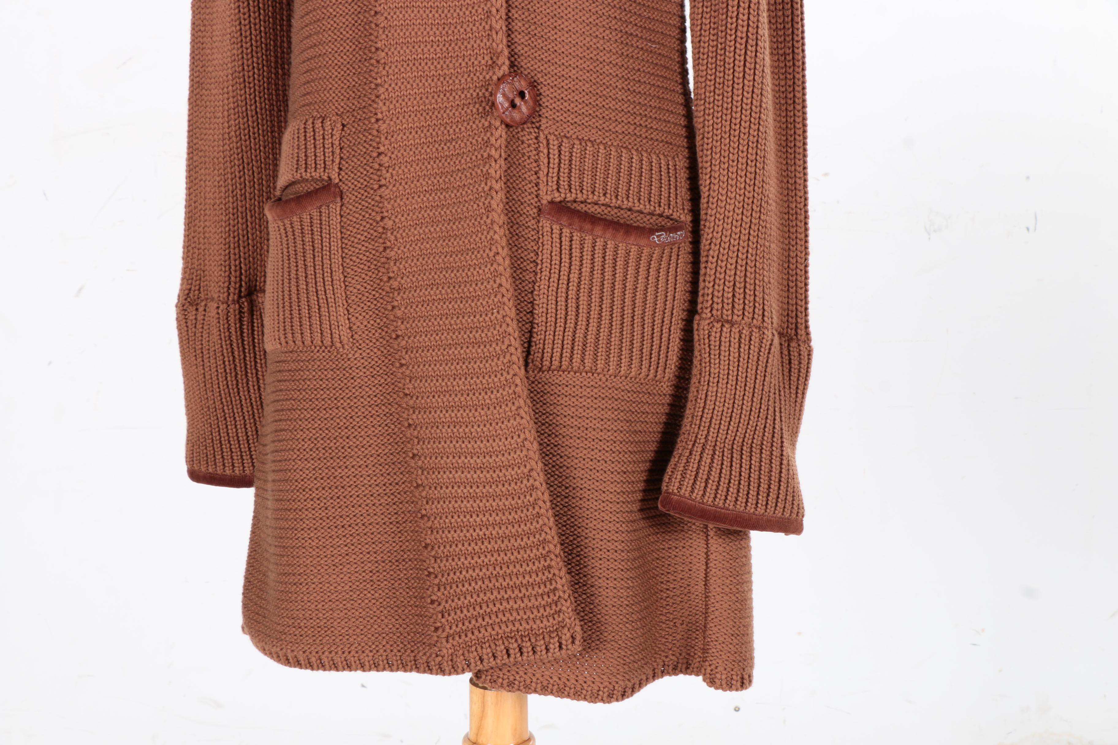 Dismero Tobacco Color Long Knit Sweater Coat