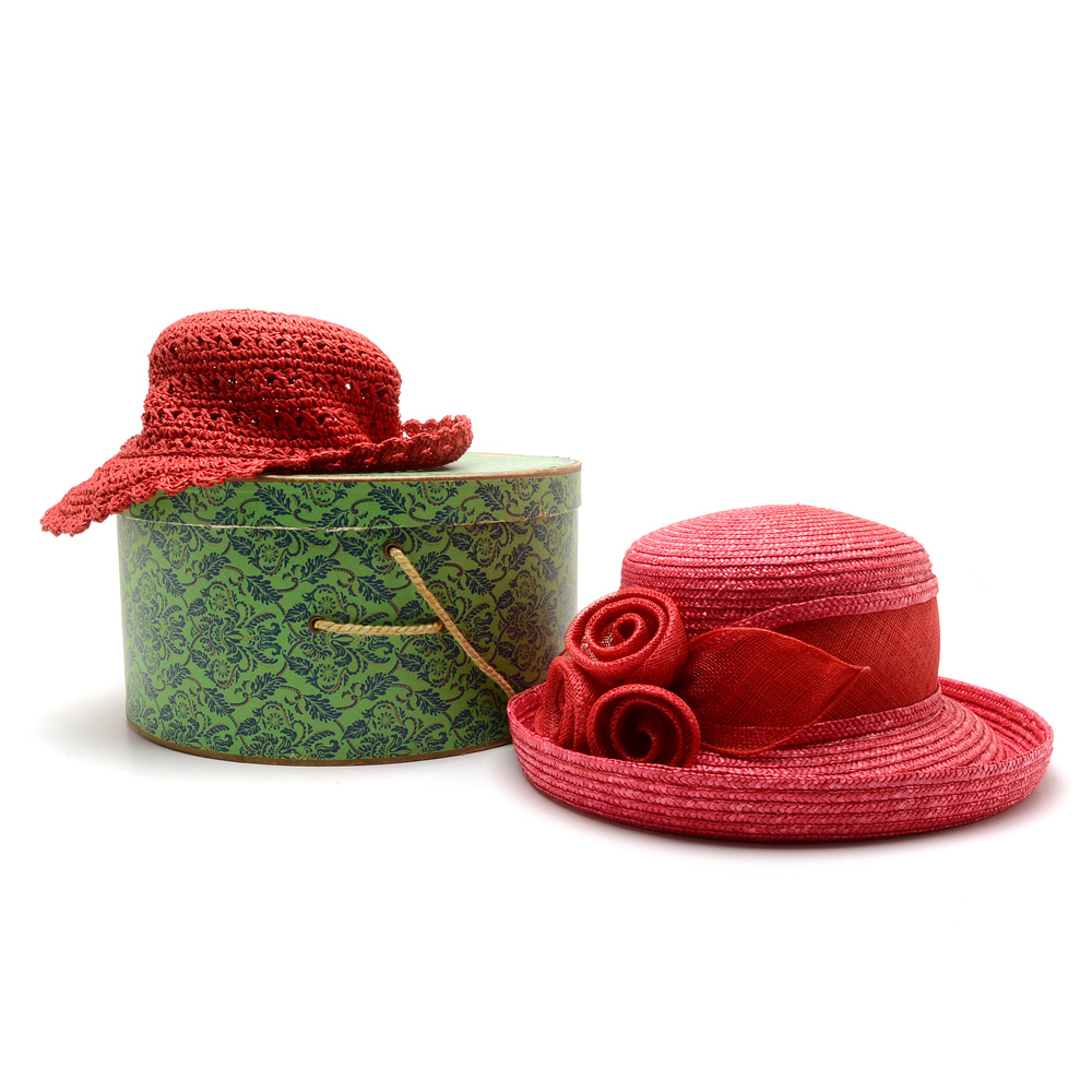 Pair of Women's Red Straw Hats