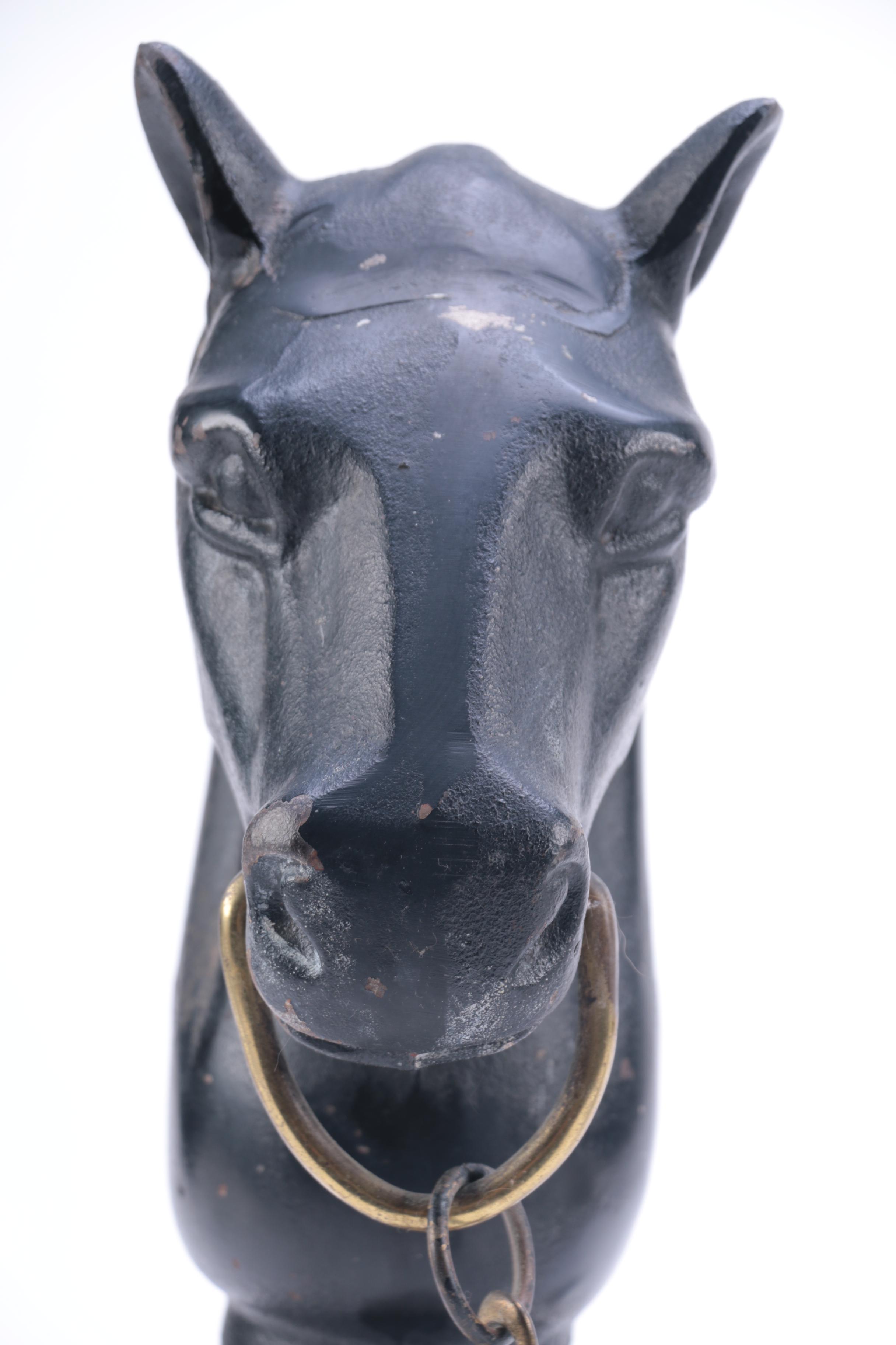 Figural Pair of Vintage Iron and Brass Equestrian Andirons