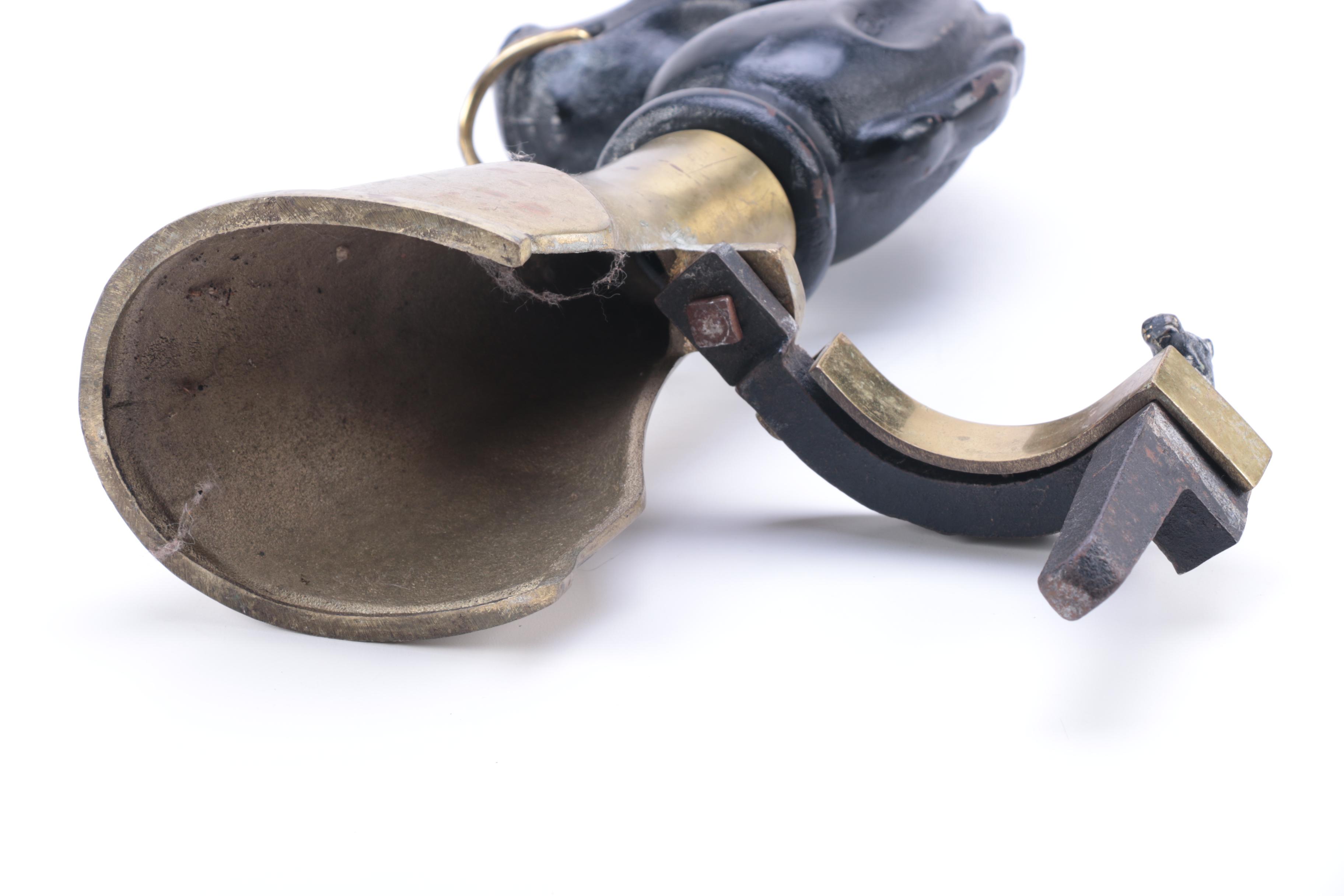 Figural Pair of Vintage Iron and Brass Equestrian Andirons